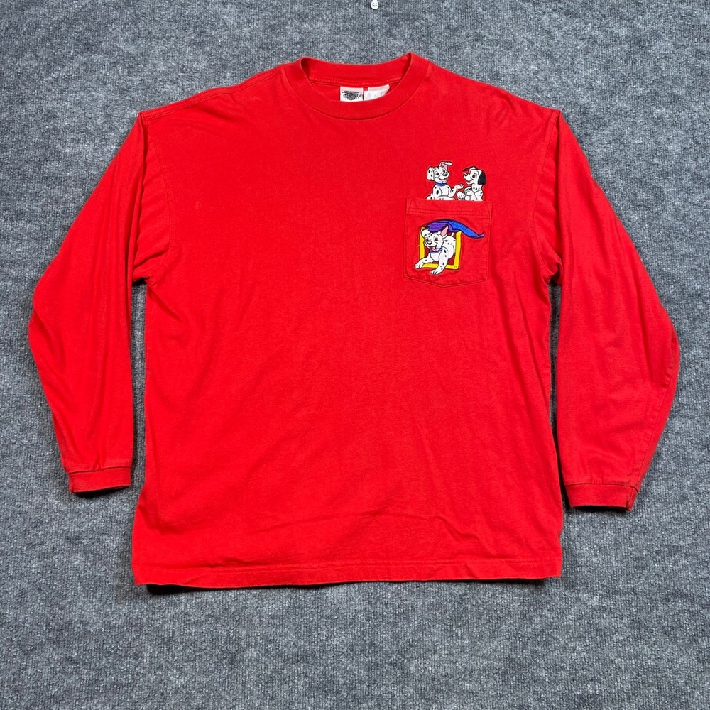 The Disney Catalog 101 Dalmatians Embroidered‎ Pocket Long Sleeve Shirt Red XL